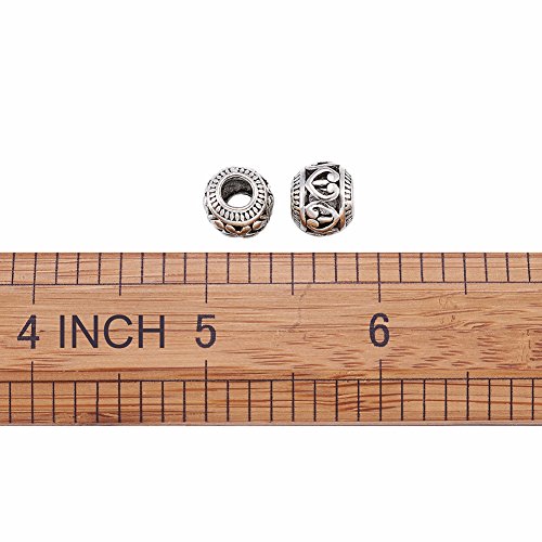 Kissitty 50-Piece Tibetan Antique Silver Large Hole Spacer Beads 11X9Mm Rondelle With Heart Loose Beads For Diy Jewelry Necklace European Charm Bracelet Making #TOP4