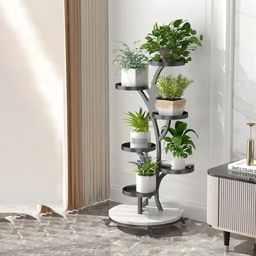Support à plantes en métal intérieur extérieur étagère d'angle mobile 6 étages