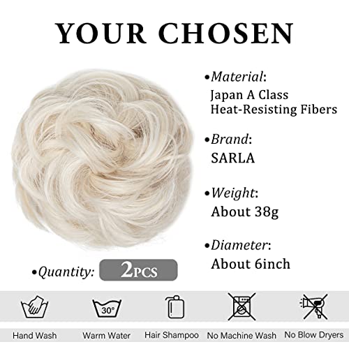 SARLA 2PCS Messy Bun Hair Pieces for Womens Synthetic Scrunchies Buns Extension Hairpieces Updo Pony Tail Platinum Blonde - Image 3