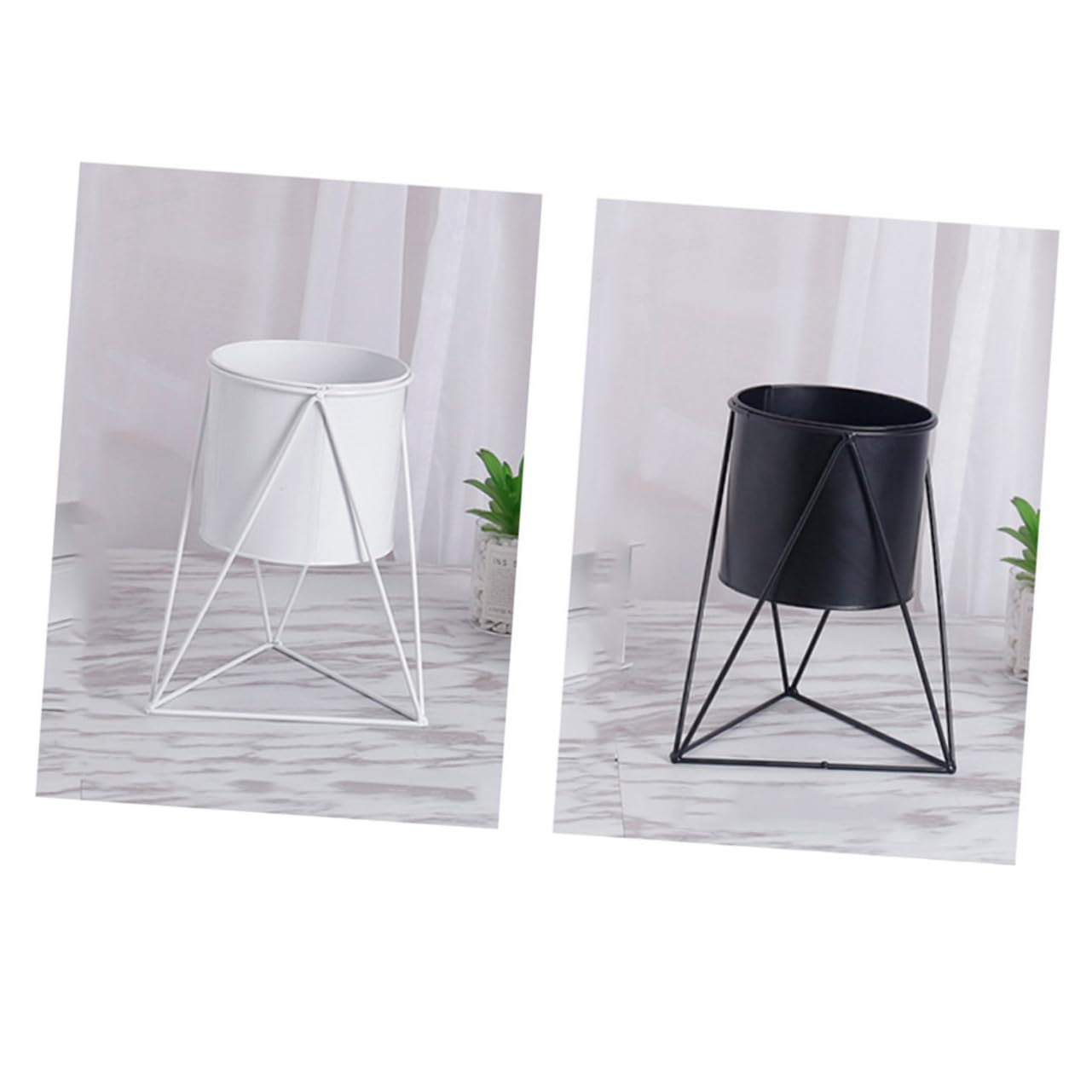 Vosarea Portavaso In Metallo Geometrico Nero - Supporto Per Piante Succulente - Decorazione Casa/Giardino