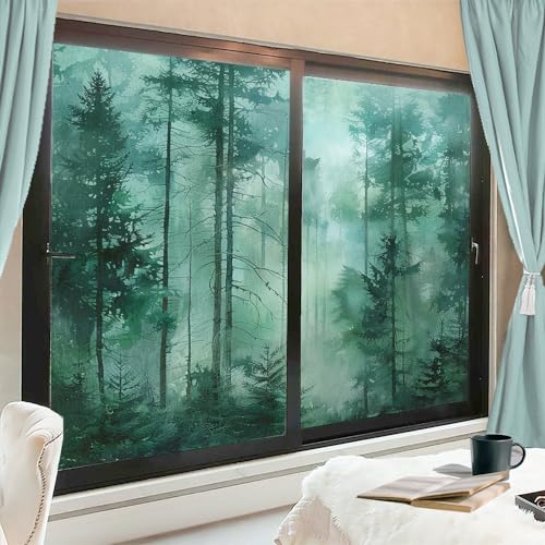 Película decorativa adhesiva para ventana efecto esmerilado verde bosque miniatura 1