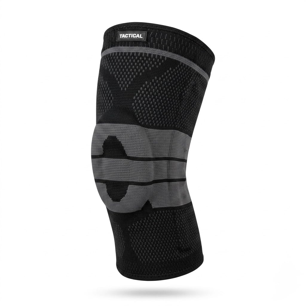 Tactical Fightwear Kniebandage mit Seitenstabilisatoren – Kniestütze mit Gel Padding, Kompression & Anti-Slip – Für Fitness, Laufen, MMA, BJJ und Kickboxen – Unisex – Größe L