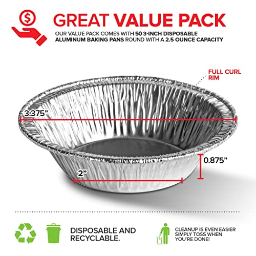 image for Stock Your Home 3 Inch Aluminum Foil Pie Pans (50 Count) Disposable & 