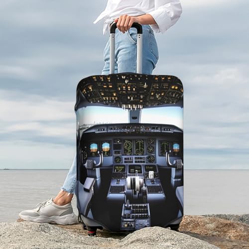 Luggage Cover Elastic Washable Suitcase Cover Dustproof Suitcase Protector Personalized Airplane Cockpit Travel Luggage Baggage Covers For 18-32 Inch, Medium, Black2