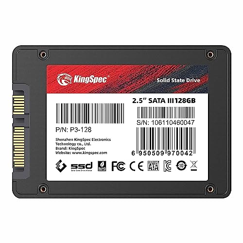 KingSpec 128GB SATA SSD 2.5 inch - Speed up to 550MB/s, Internal Solid State Hard Drive 3D NAND Flash, Compatible with Desktop/Laptop/PC Computer