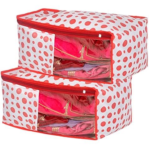 Heart Home Dot Printed Foldable, Lightweight Non-Woven Blouse Cover/Organizer With Tranasparent Window- Pack of 2 (Blue)-46HH0295 Cover