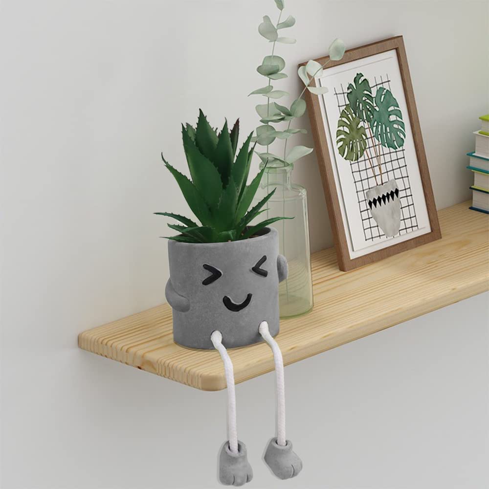 MAKHOT 4 PCS Creative Artificial Succulent Plants with Pots, Faux Succulents Cute Hanging Leg Potted Cubicle Accessories Decor, Mini Potted Fake Plant for Ideal Gift, Small Plants for Shelf Decor