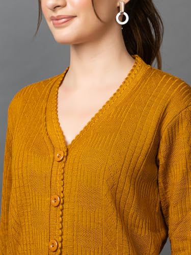 Image of Wear lusso Women's Woolen V-Neck Buttoned Full Sleeve Cardigan Self Design Soft Wool Fabric Winter Wear Pure Wool Sweater with Pockets Stylish Outdoor and Office Wear Girls