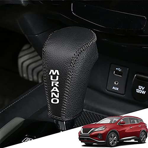 Great-luck Genuine Leather Automatic at Gear Shift Knob Cover Protector Trim,the car Interior Accessories(Black Stitches) for Nissan Murano(2015 2016 2017 2018 2019 2020 2021)