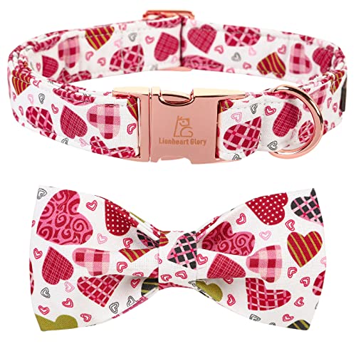 Lionheart glory Heart Dog Collar, Adjustable Dog Collar with Bowtie, Pet Gift Collar for Dog Soft Bowtie Dog Collars for Medium Dogs