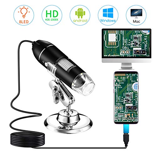 STPCTOU-Digital-Microscope USB-Handheld-Magnification 8 LED Mini Camera and Metal Stand Compatible with Mac-Window 7