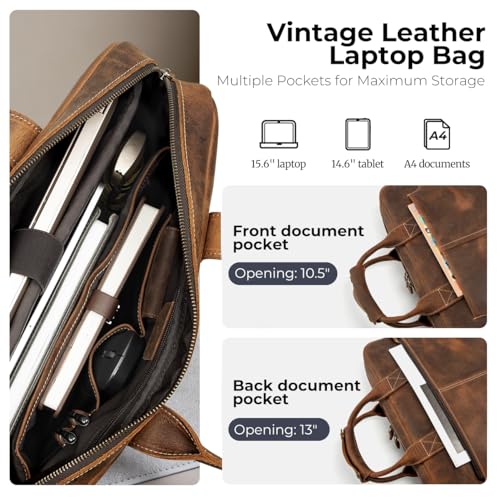 Image of Augus Leather Briefcase Laptop for Men Fits 16 Inch Laptop