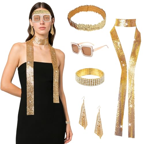 MINGJAY Acessórios de discoteca, 1970s Set de acessórios disfarce disfarce, disfarce disco acessório mulher, 70 mulheres lantejoulas acessórios, para festas de fantasia, carnaval festa