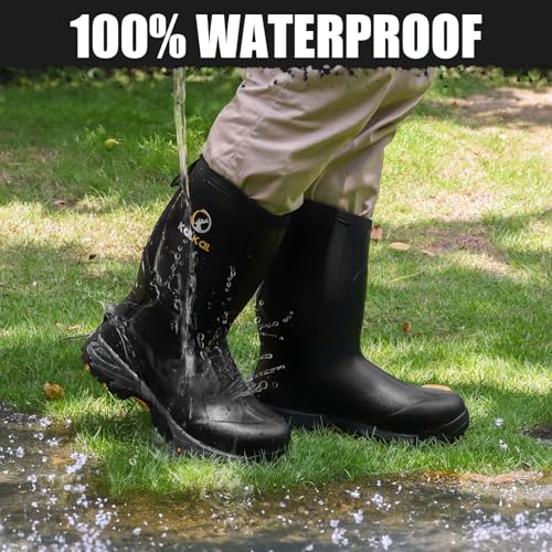 Kalkal Rubber Boots for Men, Waterproof Mid Calf Rain Boots with Comfortable Sports Outsole, 6mm Neoprene Insulated Rubber Work Boots - Garden Farm Mud Boots (Size 7-14)2