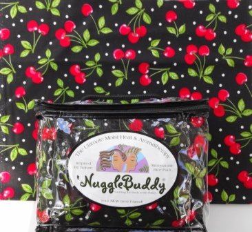 'NUGGLEBUDDY Microwavable Moist Heat & Aromatherapy Organic Rice Pack. Black "Cherry Toss" Fabric. "WILD CHERRY" Scent!