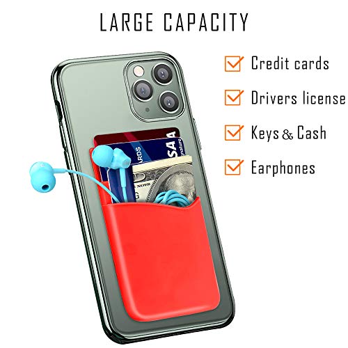 Image of SHANSHUI Phone Wallet Stick on, Card Holder for Back of Phone Double Silicone Credit Business Card Sleeve Pocket Compatible with iPhone, Samsung Galaxy and Every Smartphones (MultiColors-5pcs)