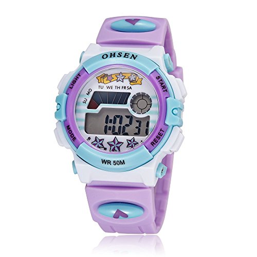 LinTimes LED Digital Waterproof Watch for Girls Multifunction Outdoor Sport Electronic Wrist Watch Purple