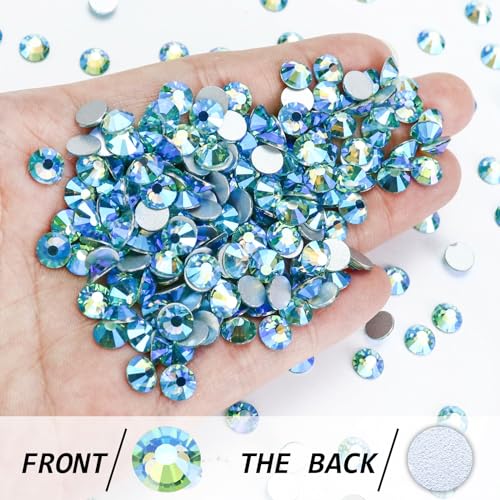Image of 1440PCS SS3 Crystal Glass Flatback Rhinestones, Round Flat Back Crystal Gems for Nail Art and Craft Clothes, Glue Fix Diamond Stones Aquamarine /Lake Blue AB (1.3-1.4mm)