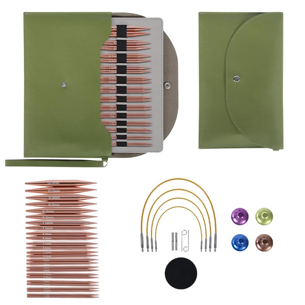 Hndhbfgrt Ideal for Travel- Interchangeable Circular Knitting Needles Set(13 Pairs), 3mm to 10mm with Accessories Included