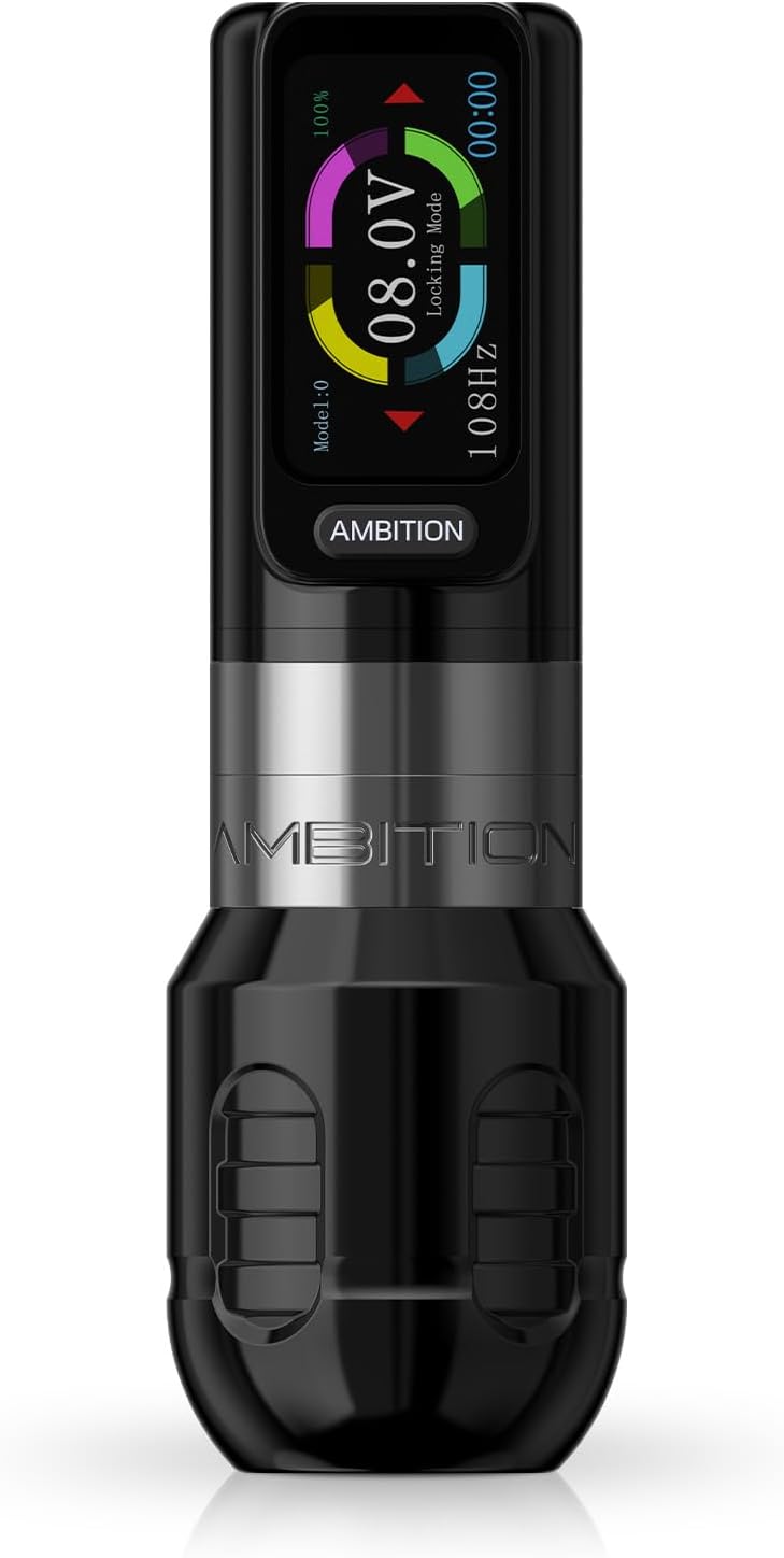 Ambition Zetton Wireless Tattoo Machine with 2400mAh Touch Buttons LED Digital Display Rotary Tattoo Machine Cartridge Battery Pen with Brushless Motor Straight Drive Bar for Tattoo Artist