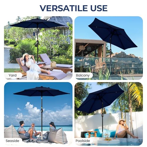 SUNVIVI OUTDOOR 7.5\' Outdoor Patio Umbrella, Patio Umbrella, Market Umbrella, Aluminum Pole Umbrella with Push Button Tilt and Crank, 6 Ribs, Polyester Canopy, Navy Blue