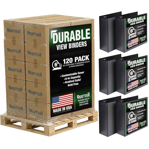 Image of Samsill Durable 6 inch 3 Ring Binder, Locking D Ring 100% Recycled Chipboard, Black, Pallet of 120 Binders in 20 Cartons