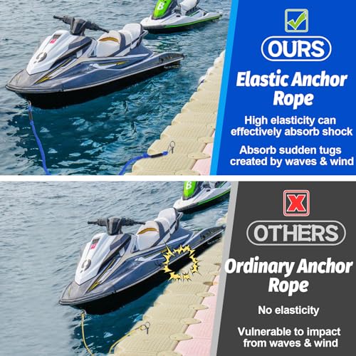 7-14FT Bungee Anchor Line - Elastic Anchor Bungee Dock Line for PWC, Absorbs Shock to Anchors and Docks, with Stainless Steel Hook- Fit for Seadoo Kawasaki Jet Ski Yamaha PWC Accessories Beach Sandbar