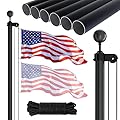 NELXINJO 25FT Sectional Flag Pole Kit, Heavy Duty Aluminum Outdoor In-Ground Flagpole, Black Ball Top, 3x5 USA Flag for Residential commercial Outdoor Garden(25FT, Black)