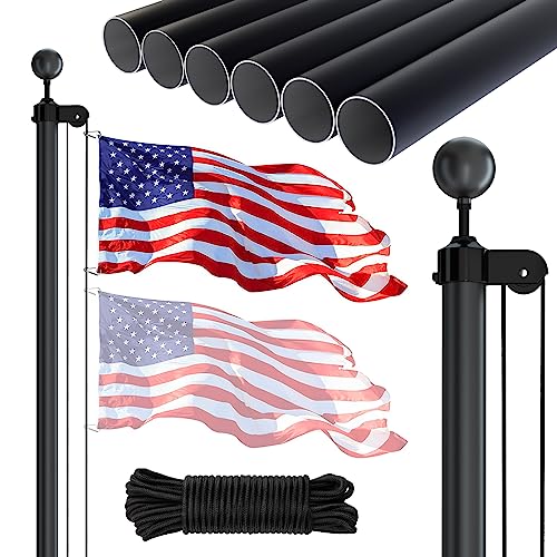 NELXINJO 25FT Heavy Duty Flagpole Kit for Outside House 2.1 Bottom Tube Tapered Aluminum Pole with All Hardware & 3x5 US Flag | Ideal for Patriotic Displays & Gifts (25FT Black)