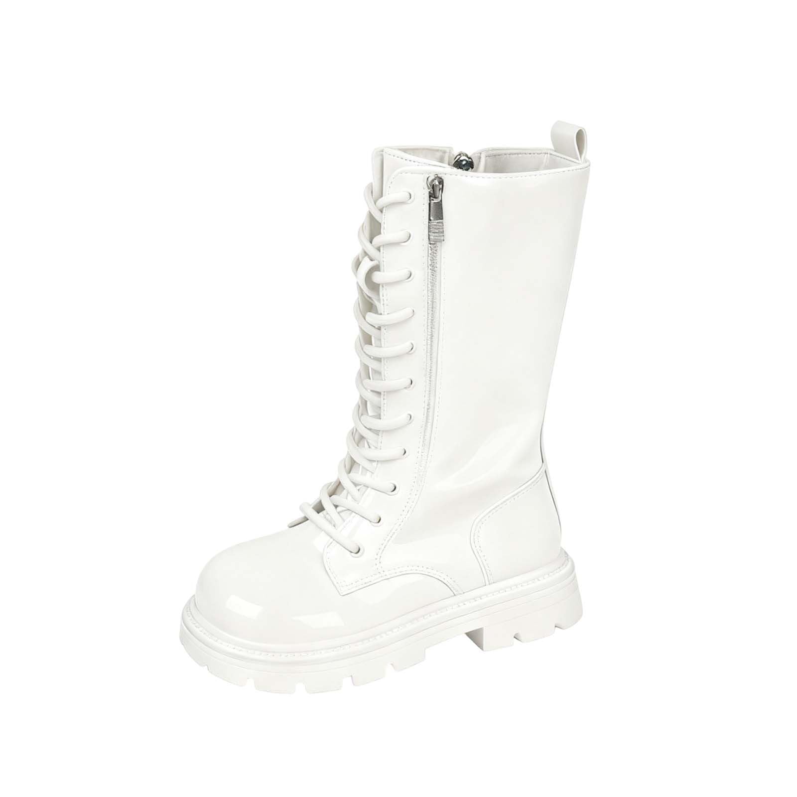Mädchen Stiefel Langschaft Schnürstiefel Leder Glänzende Boot