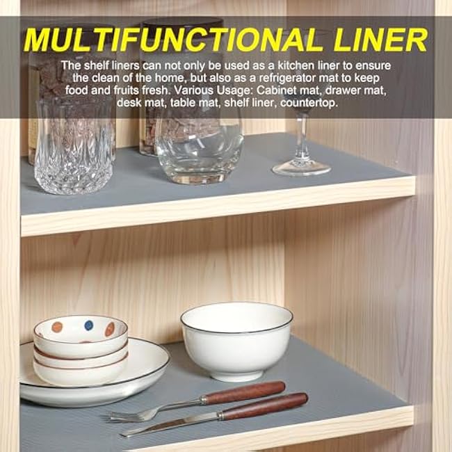 Shelf Liner 11.8 Inches x 9.8 FT Non-Slip Cabinet Liner, Easy to Cut and Install, Washable Oil-Proof and Protective Surface for Kitchen Cabinet,Drawer,Shelves,Refrigerator,Storage,Desks,Gray