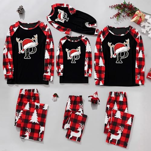 Christmas Pajamas For Family Alphabet Print Matching Holiday Pj'S Sets With Short Sleeve 26 A-Z Tee And Pants Loungewear2