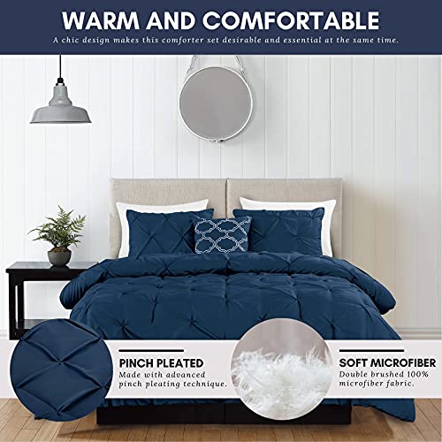 Casa Platino Bedding Comforter Set 4 Piece - Pinch Pleat Comforter Set Queen Size, Navy Bedding Set For Queen Size Bed #TOP4