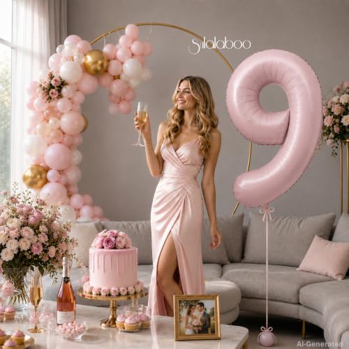 Image of 40 Inch Light Pink Number 9 Foil Big Balloon 0-9 Giant Digital 9th for Birthday Anniversary Graduation Decorations