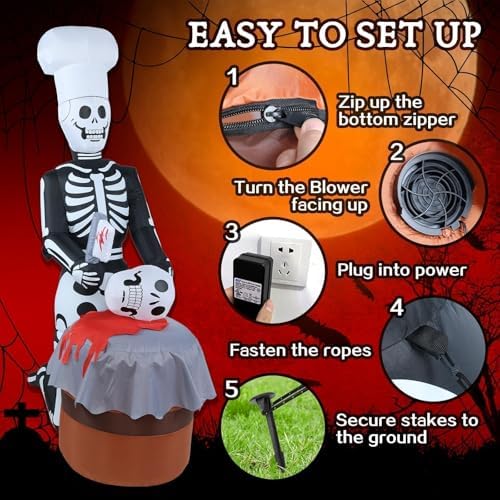 51Pzf8p+MtL._AC_ Halloween Inflatable Skeleton Outdoor Decorations 6ft Giant Scary Inflatable Yard Decoration Scary LED Lights Skull Holiday Animated Blowups for Outdoors Lawn