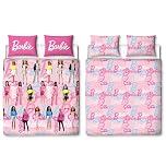 Barbie Official Double Childs Duvet Cover Set | Unboxed Design Reversible 2 Sided Teens Kids Dolls Bedding Including Matching Pillow Cases | Polyester Double Quilt Cover, Pink