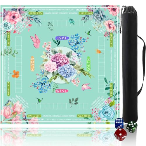 Tapete de Mahjong absorbente de agua con base antideslizante y diseño floral verde