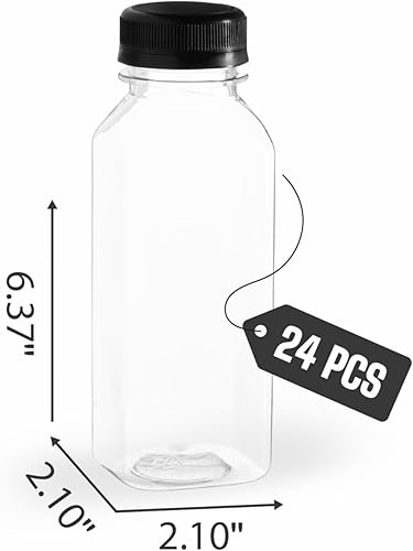 Vista 8 de Hammont Botellas de plástico con tapas, botellas transparentes de café helado y jugo, paquete de 24 botellas reutilizables para jugo, ideal