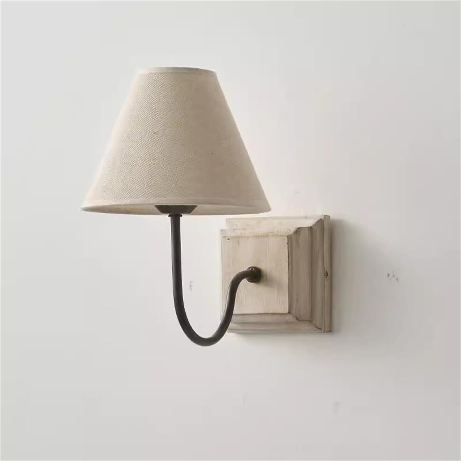 Rustic Wood Wall Sconce with Fabric Shade - Mid Century French Country Design for Indoor Spaces(Gray)