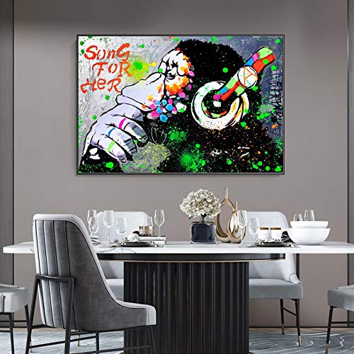 Graffiti Canvas Art Posters e impresiones Banksy DJ Monkey Canvas Paintings Pared para sala de estar Decoración del hogar Imágenes 50x70cm Sin marco Cover