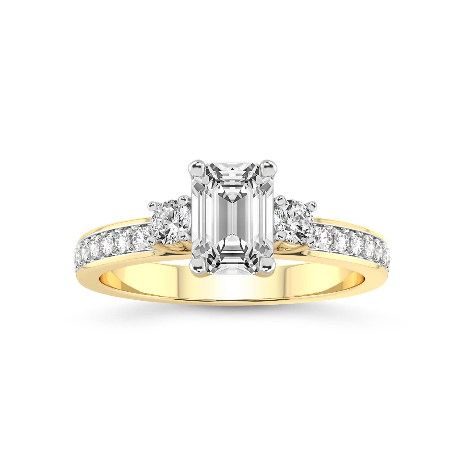 FRIENDLY DIAMONDS Lab Grown Diamond Ring For Women IGI Certified | Emerald Shape 1 Carat 14K Or 18K White, Yellow Or Rose Gold | Trilogy Three Stone Lab Diamond Ring | FG-VS Quality