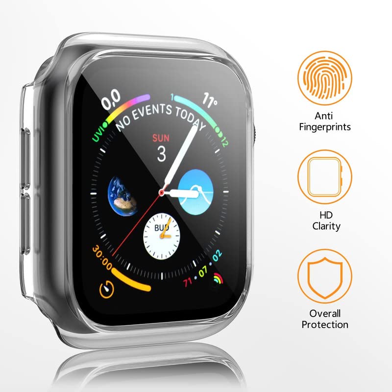 Image of Hard PC Case with Tempered Glass Screen Protector Compatible with iWatch Series 7 41mm, Full Coverage Hard Polycarbonate Slim Protective Cover Transprant-44MM