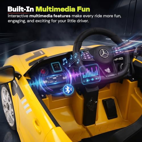 Image of Baybee Spyder Battery Operated Car for Kids | Rechargeable Battery Car with Bluetooth & USB | Electric Kids Car with Parental Control, LED Lights & Music | Ride on Cars for Kids 1-5 Years (Yellow)