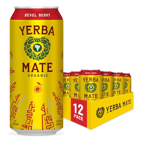 Yerba Madre Organic Yerba Mate, Energy Drink Alternative, Revel Berry, 150mg Natural Plant Based Caffeine, Better for You Energy & Focus, No Jitters or Crash, 15.5 Oz (Pack of 12) (Packaging May Vary)