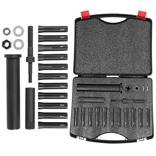 RADHLBNIU 95400 in-Line Dowel Pin Puller Master Set Dowel Dismantling Tools Easily Remove Dowel Pin Puller Sets Includes Both SAE and Metric Collets