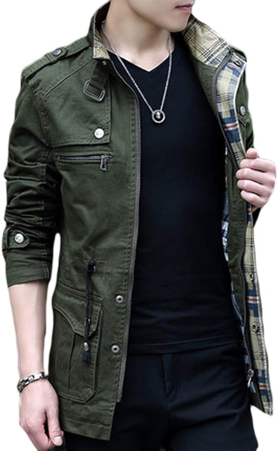 Amazon Habille ハビー メンズ ロング丈 カーゴジャケット ミリタリージャケット 裏地チェック柄 大きいサイズ スタンドネック ロングジャケット 3カラー コート ジャケット 通販 Amazon Habille ハビー メンズ ロング丈 カーゴジャケット ミリタリージャケット 裏地チェック柄 大きいサイズ スタンドネック ロングジャケット 3カラー コート ジャケット 通販