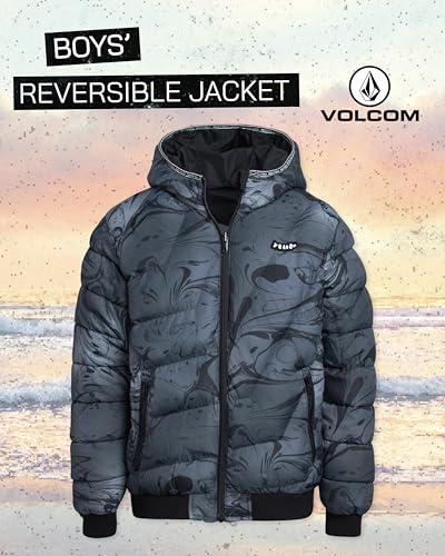 Volcom Boys Winter Coat - Reversible Zip Up Jacket Breathable Hooded Puffer Coat Kids Outerwear Jackets and Coats (4-20)2