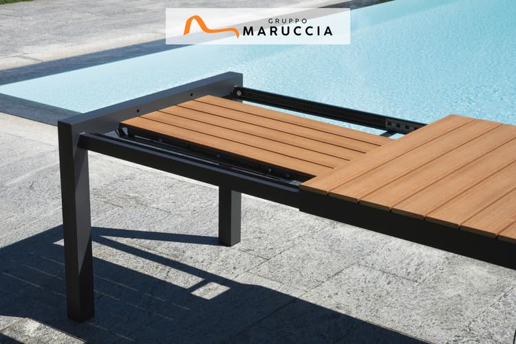 Gruppo Maruccia - Tavolo da Giardino in Alluminio e Legno Resinato - Allungabile da 160 a 210 cm - Resistente agli Agenti Atmosferici - Arredamento Ville, Resort, Casa (Antracite)