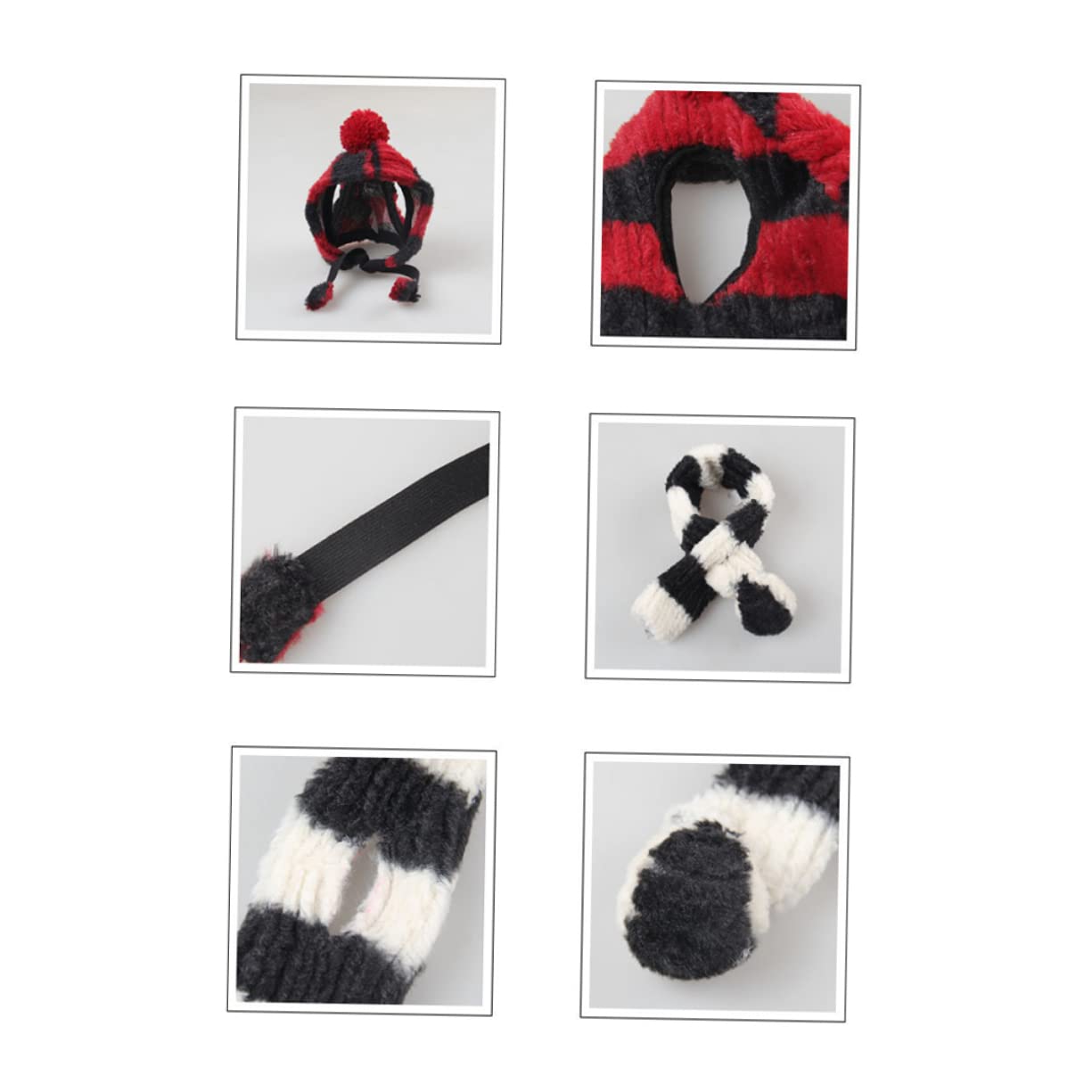 POPETPOP 3sätze Hundemütze Und Schal Set Für Haustiere Warmes Gestreiftes Kostüm Schwarz Und Weiß Für Winter Und Mit Glocke Für Aufmerksamkeit