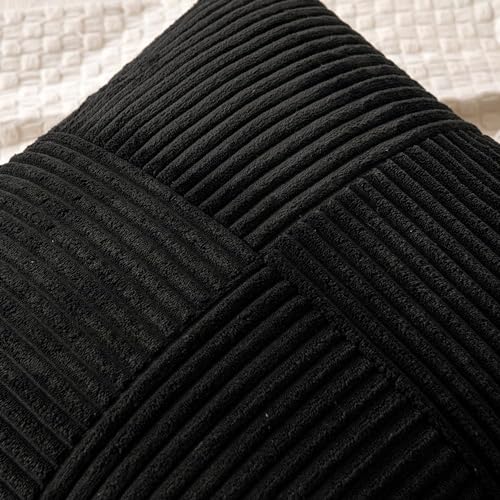Image of MIULEE Black Decorative Euro Sham Pillow Covers 24x24 Inch for Bed Couch Sofa Pack of 2 Boho Farmhouse Throw Pillows Soft Cross Corduroy Patchwork Textured Cushion Cases